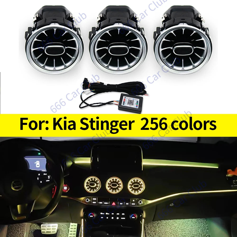 12/64 Colours LED Air Vents For Kia Stinger Car RGB Ambient Light Turbine Shape Air Outlet Nozzle Interior Decorative Lamp Refit