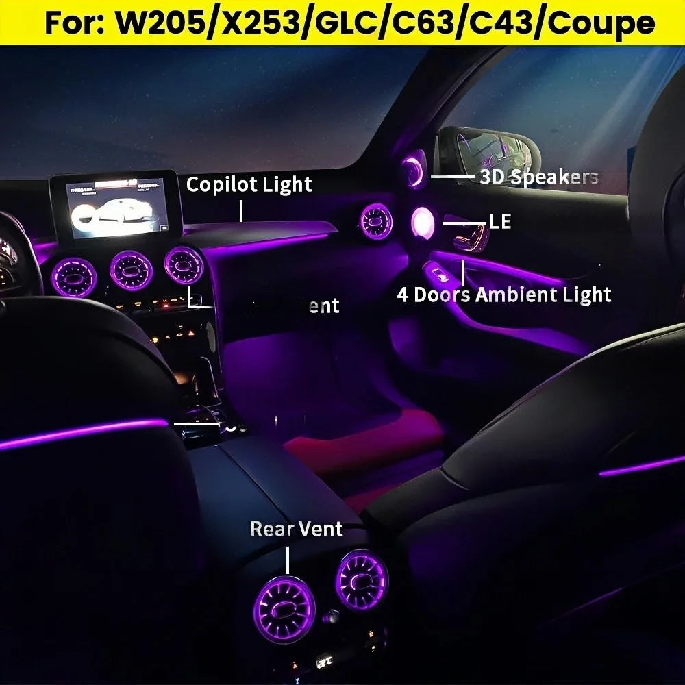 64 Colour LED Ambient Light For Mercedes Benz W205 X253 GLC Class C43 C63 Coupe Car Air Vent Turbine Nozzle Seat Decorative Lamp